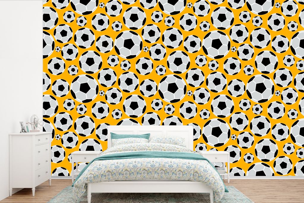 MuchoWow Fototapete für Wohnzimmer oder Schlafzimmer Wandtapete Vinyl Motivtapete Schnittmuster - Sport - Fußball - Jungen - Kinder - Junge - 3...