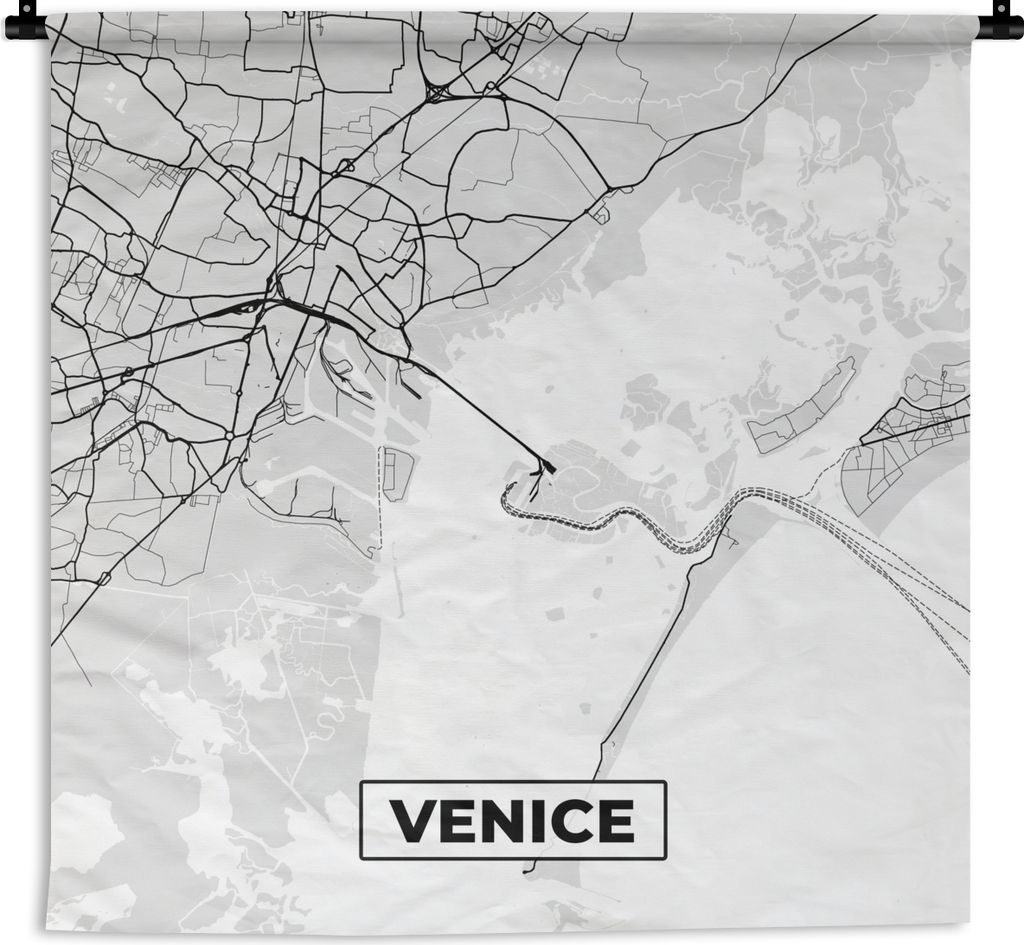 MuchoWow Wandteppich Wandbehang Venedig - Stadtplan - Karte - Schwarz und weiß 90x90 cm Tapisserie Dekoration Wandtuch - Wandaufhänger