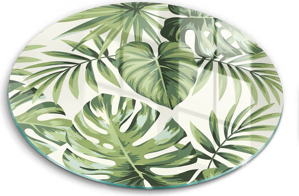 Glasschneideplatte - Herdabdeckplatte - fi30 cm -Schneidebrett - Spritzschutz - Illustration von Monsterblättern