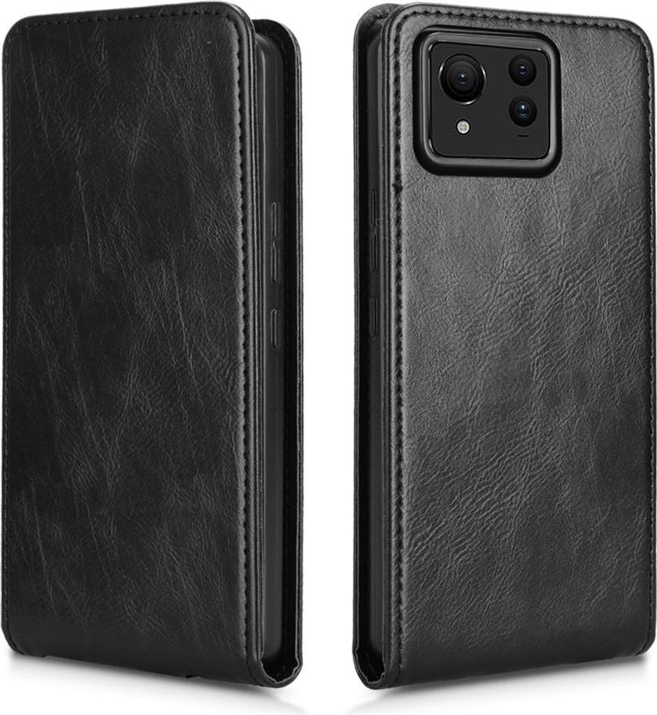 Hülle für Asus Zenfone 11 Ultra - Phonesta Leder Vertical Flip Book Wallet Klapphülle - Schwarz