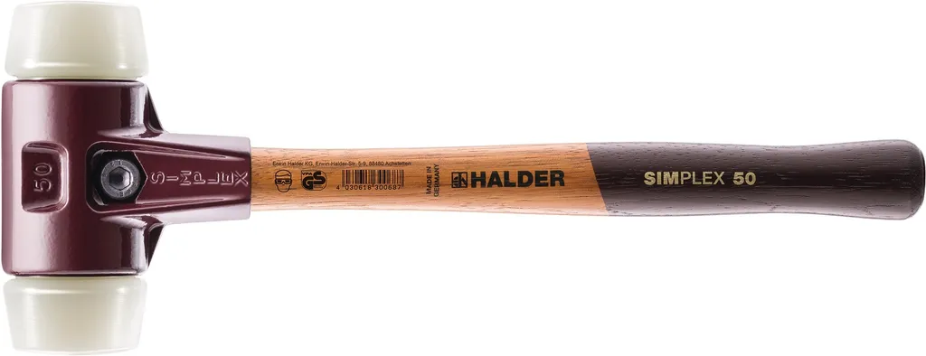 Mazza a faccia morbida SIMPLEX L.300mm Testa-D.30mm dura HO Nyl.white HALDER
