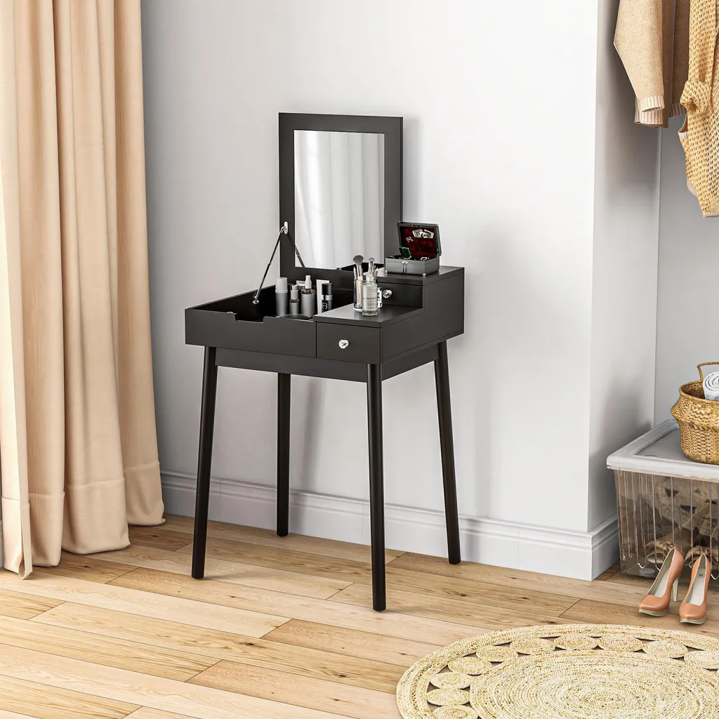 Table de maquillage gain de place coiffeuse noire miroir de chambre - 9