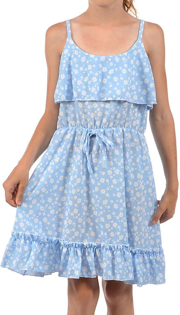 Mädchen Kleid KMISSO Spaghettiträger und Volant Hellblau 104