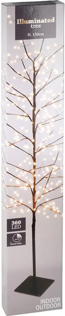 Product packaging for an illuminated tree with lights.