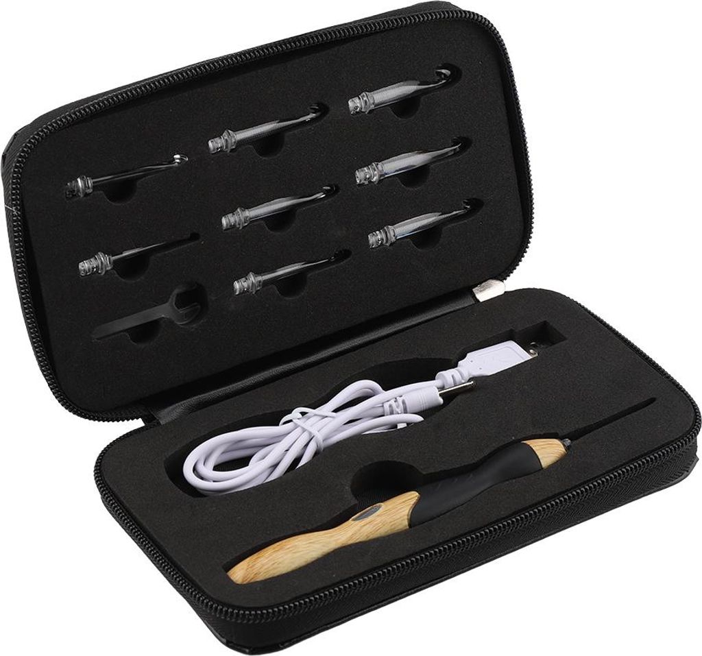 9-in-1-USB-wiederaufladbare, leuchtende Häkelnadeln, Handweb-Nähwerkzeuge (Griff mit Silikon)