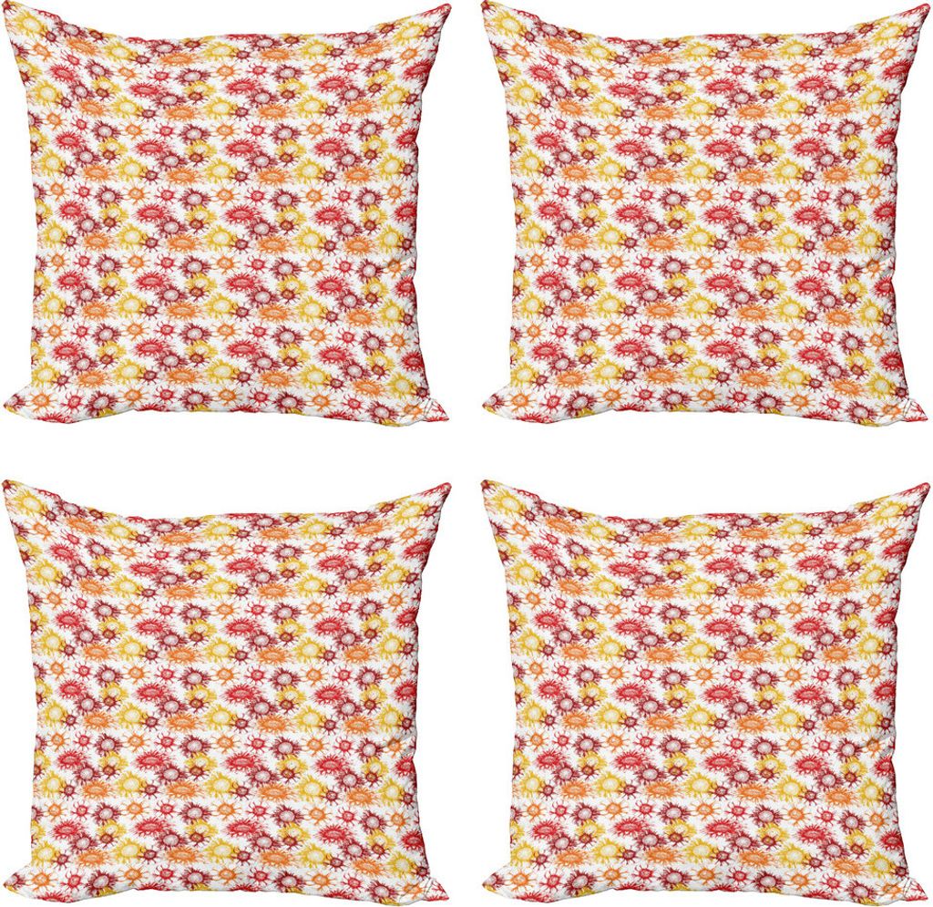ABAKUHAUS Gerber Daisy Kissenbezug Set (4 Stück), Vintage Blumenkunstwerk, Moderner Doppelseitiger Digitaldruck, 60 cm x 60 cm, Mehrfarbig
