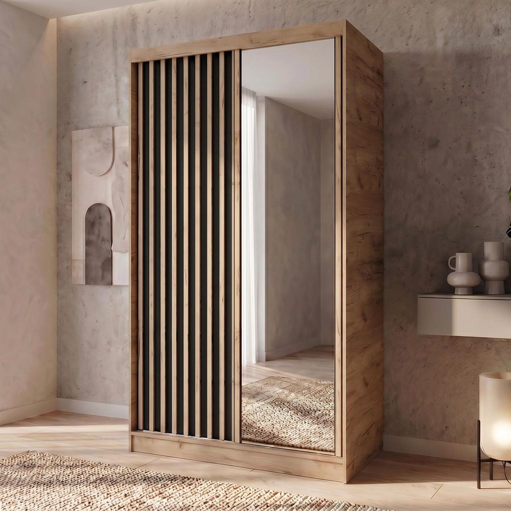 BEAUTYSOFA | Armoire DONATELLO 120 cm Artisan/Noir avec Image du produit 