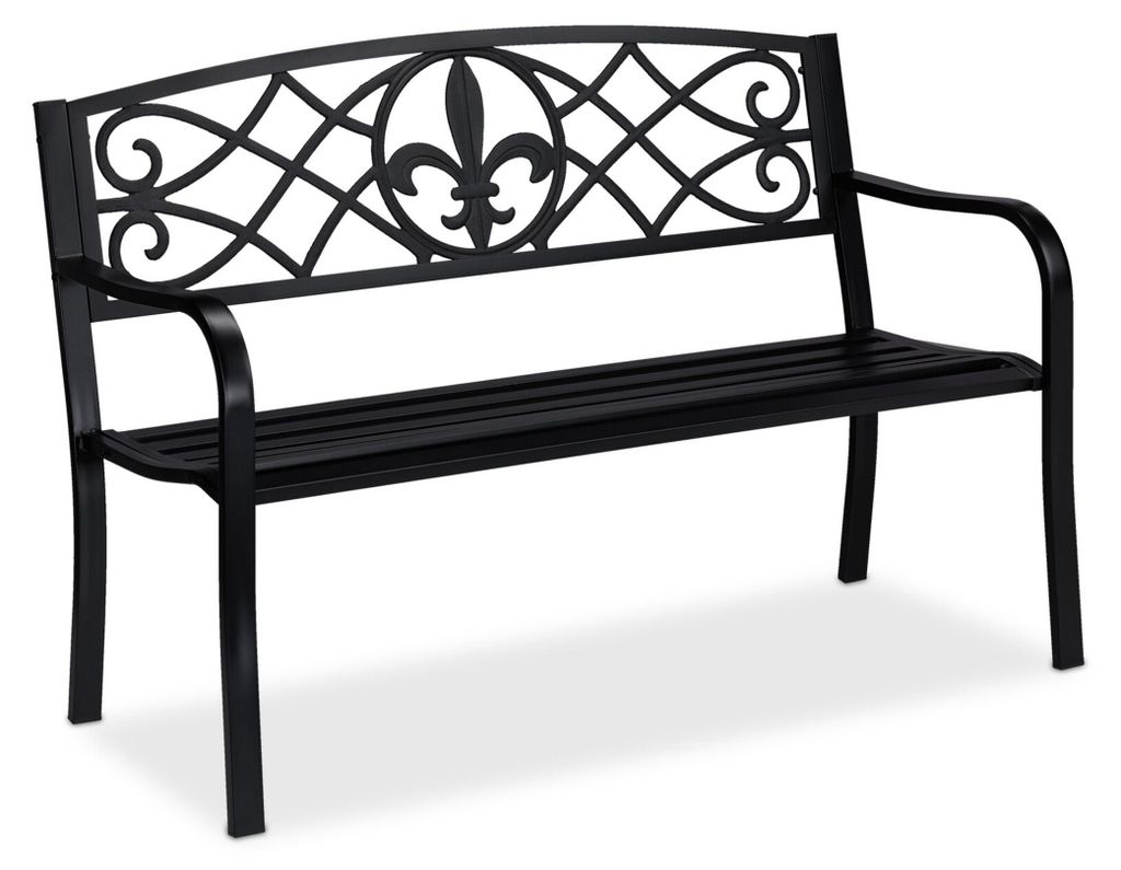 Banc de jardin Relaxdays, motif Fleur de Lis, 2 places, Image du produit 