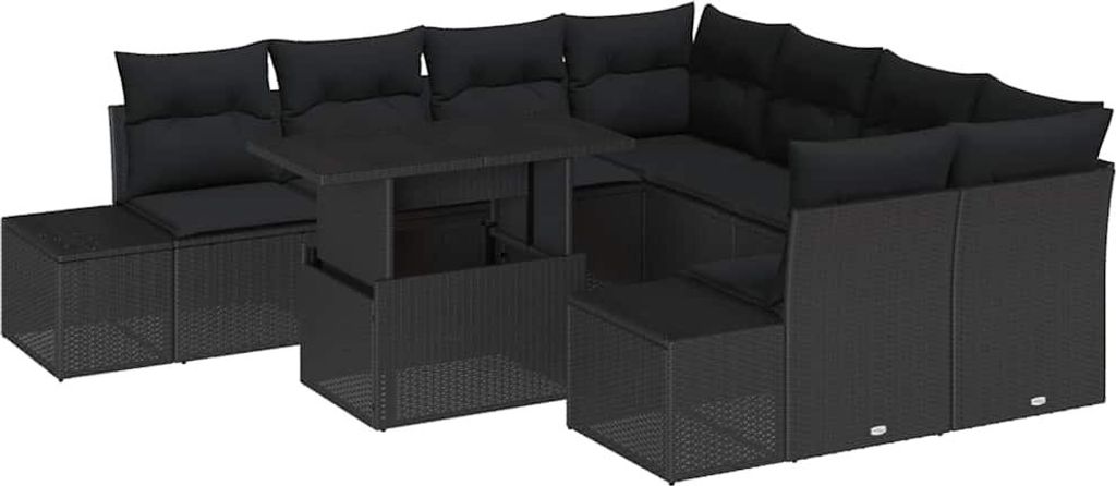vidaXL Gartensofa-set mit Kissen 9 pcs Schwarz Poly-Rattan