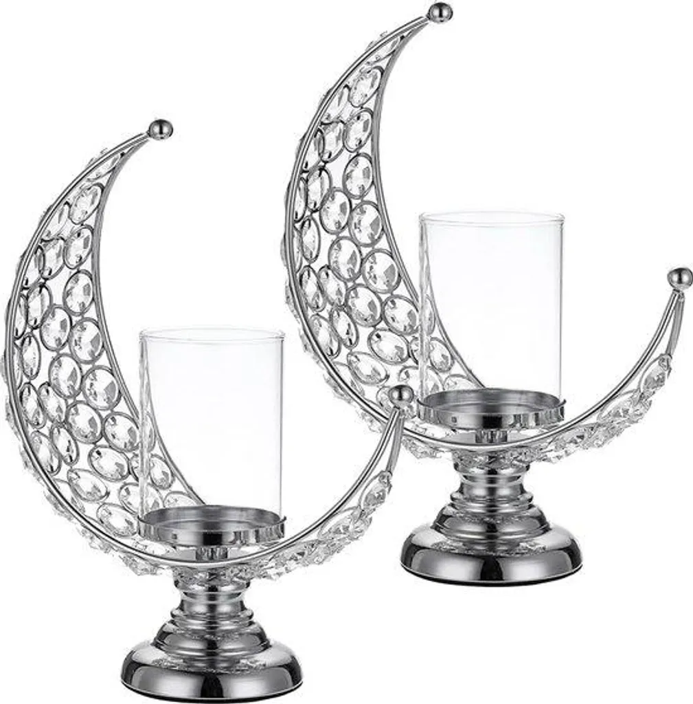 Photophore Argenté et Verre : Lot de 2 Bougeoirs de Table Elégants