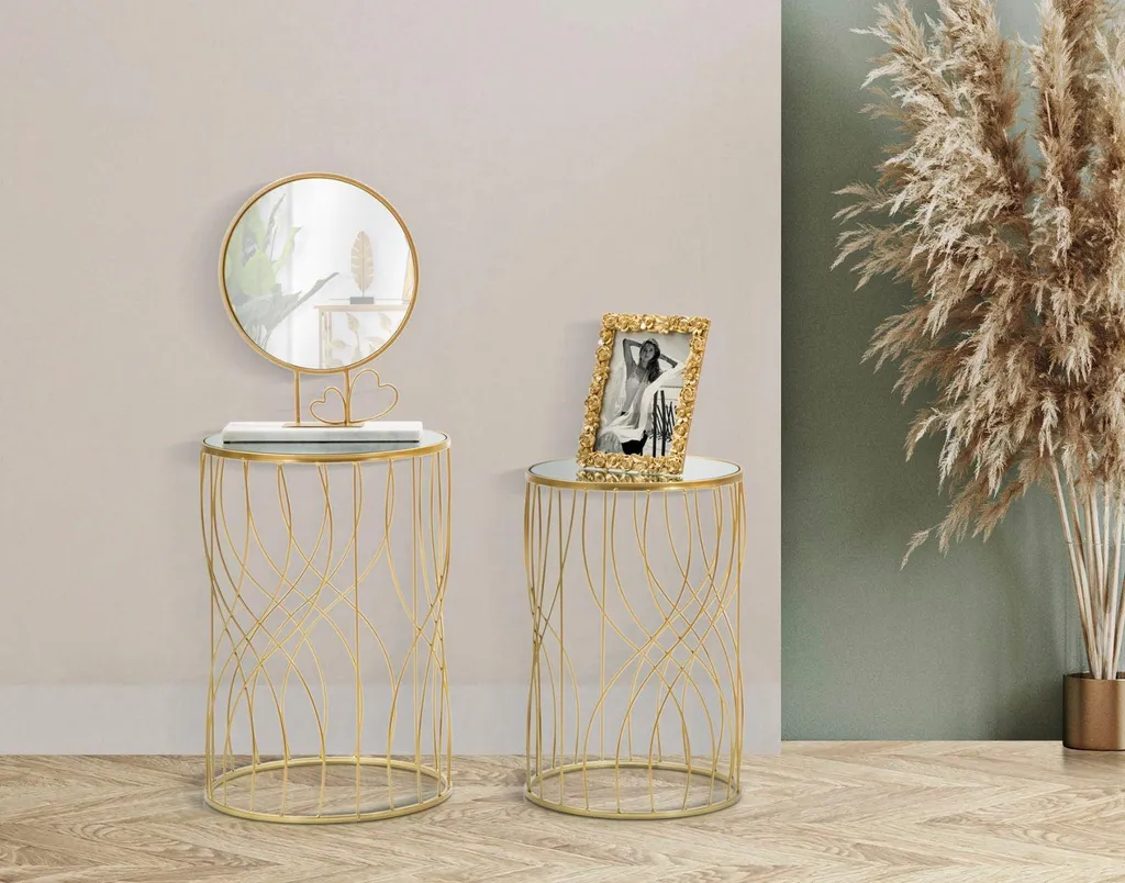 Table Basse de Salon Dorée pour Petit Espace - Duo Tables d'Appoint