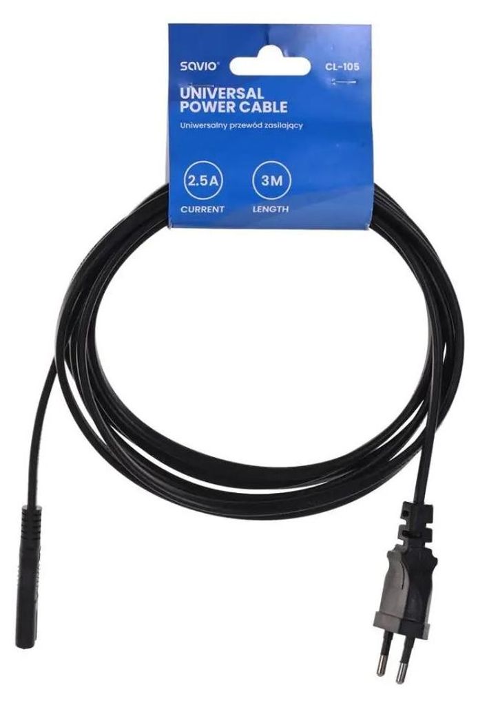 Savio CL-105, 3 m, IEC Type E (3.4 mm, 3.1 mm), IEC C7, 250 Zdjęcie produktu 