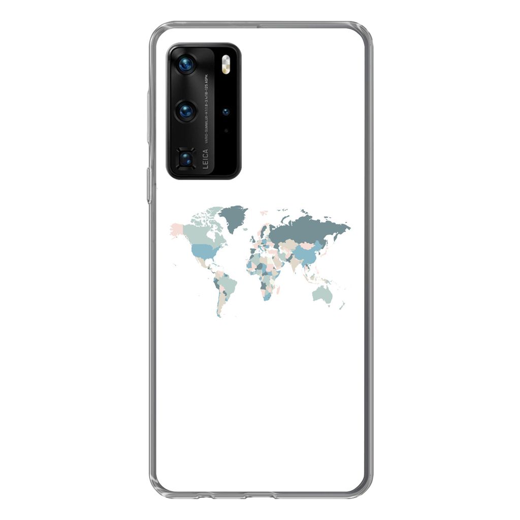 MuchoWow Handyhülle Schutzhülle Hülle für Huawei P40 Pro Weltkarte - Pastell - Länder Silikon Softcase Handy Hülle - Schutz