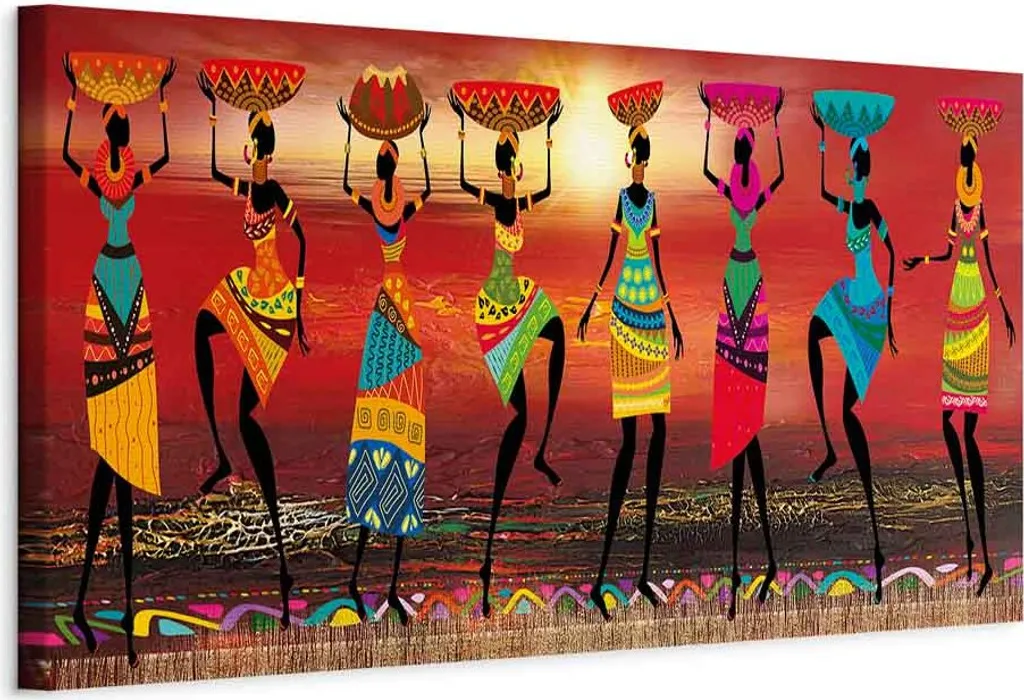 Quadro in tessuto non tessuto - Donne africane che ballano 120x40 cm persone h-C-0052-b-a