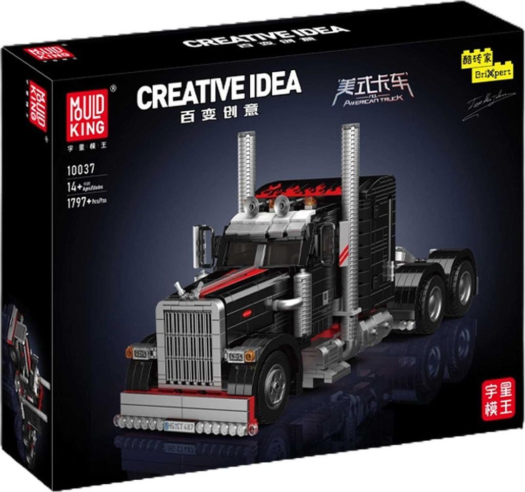 The image shows the packaging of a toy truck model kit.