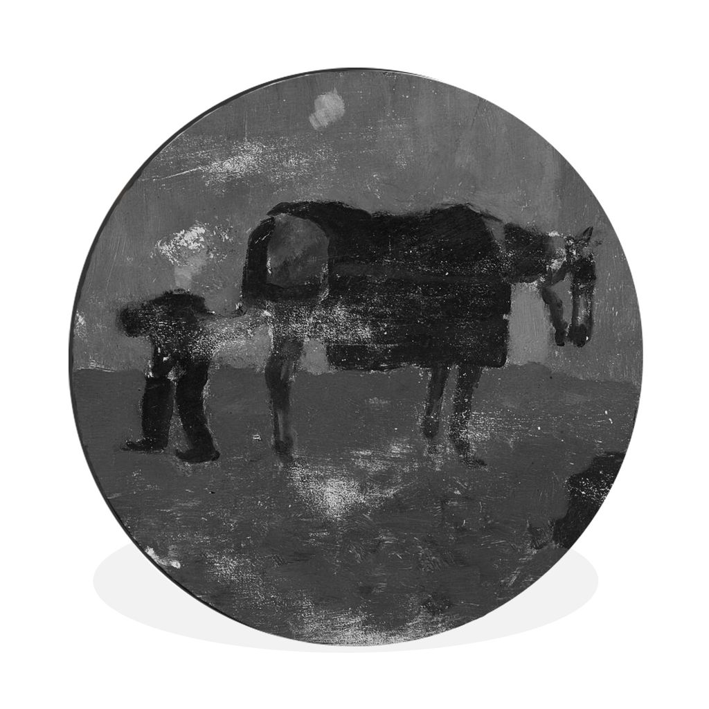 MuchoWow Aluminium Wandkreis Hufschmied mit Grau - Georg Hendrik Breitner Ø 30 cm Wanddeko Modern Wohnzimmer - Wand Bild - Wohnzimmer - Runde Bi...