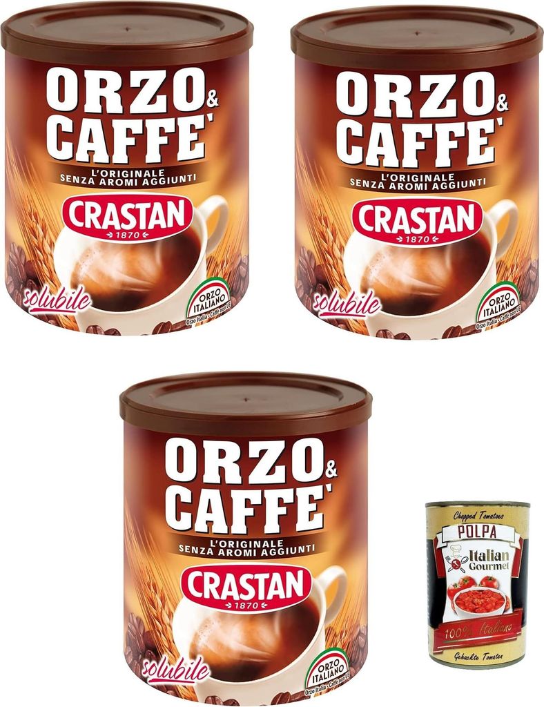 Crastan, Orzo & Caffè, Preparato Solubile, Gerste und Kaffee, Löslich vorbereitet, Gerste Getreidekaffee Kaffee 3x 120g + Italian Gourmet polpa 400g
