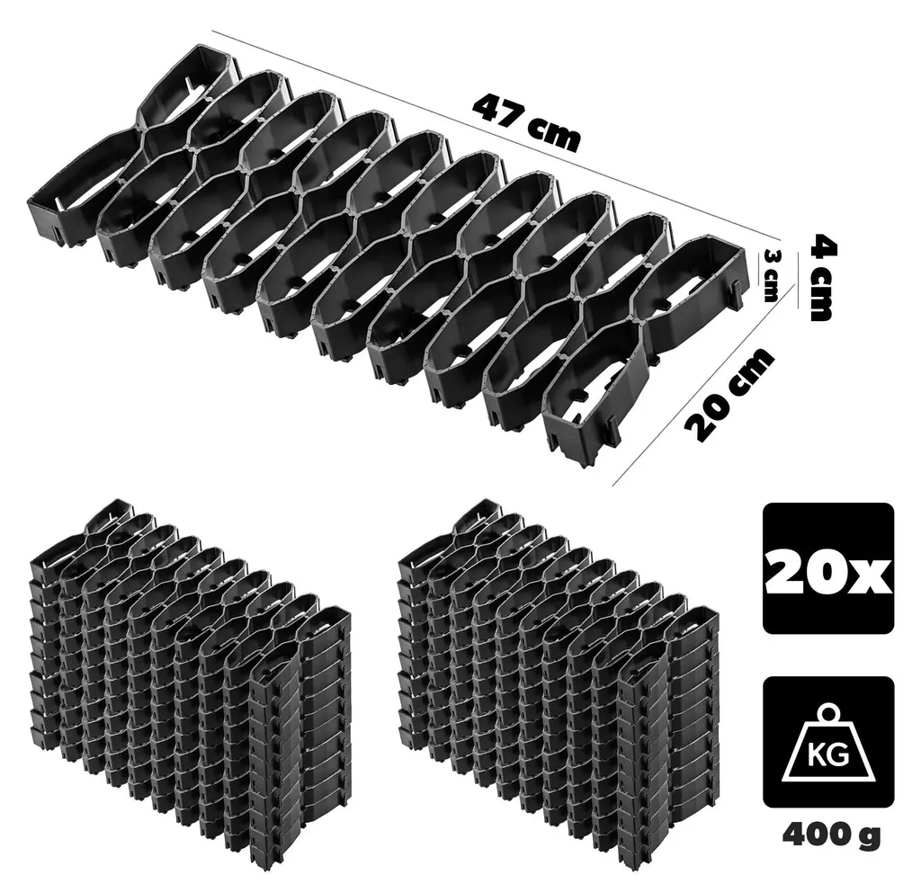 Dalles de stabilisation gazon modules 47cm noir - Pack de 20 plaques