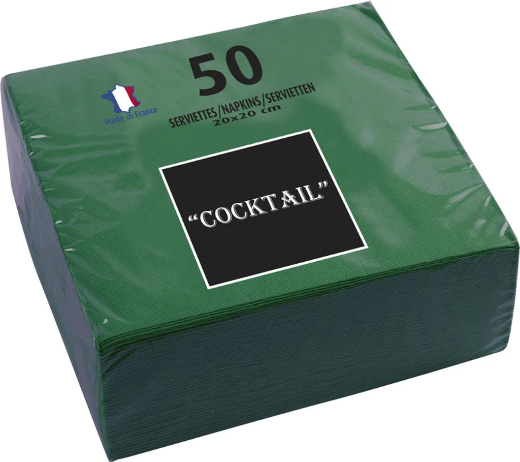 PROnappe Serviettes Cocktail 200x200 mm Vert Sapin - Lot de 50 Pièces