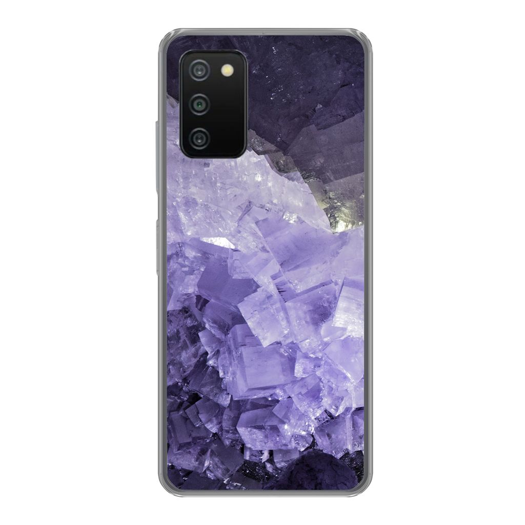 MuchoWow Handyhülle Schutzhülle Hülle für Samsung Galaxy A03s Naturstein - Lila - Kristalle Silikon Softcase Handy Hülle - Schutz