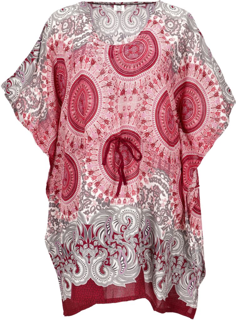 Poncho, Mandala Tunika, Boho Kaftan, Kurzarm Strandtunika für Starke Frauen - Rot, Damen, Viskose, Blusen & Tunikas