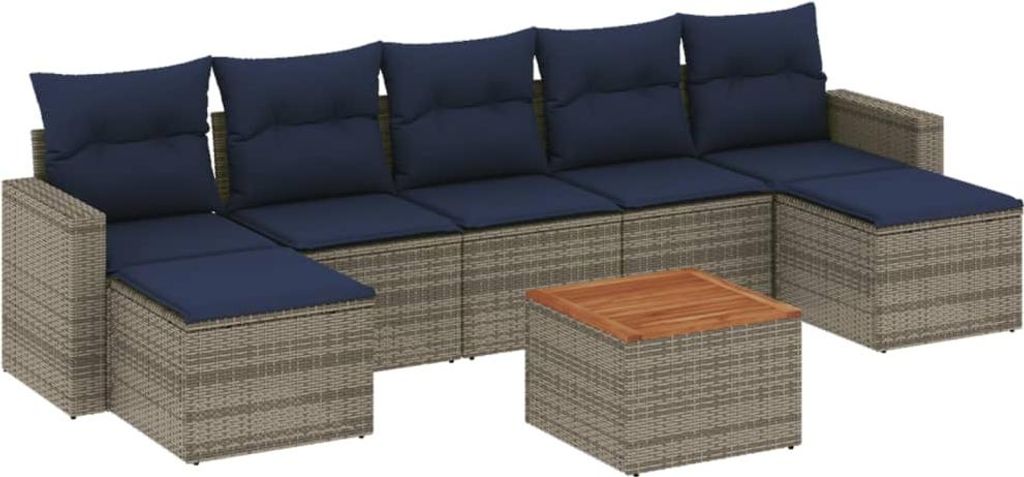 vidaXL 8-teiliges Gartensofa-Set mit Kissen, grau, Polyrattan