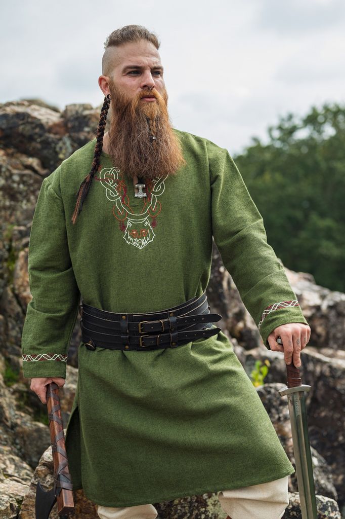 Wikinger Tunika mit Stickereien - Grün XXXL