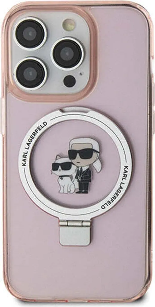 Custodia iPhone 15 Pro Karl Lagerfeld MagSafe Ring Stand Rosa Originale - 3