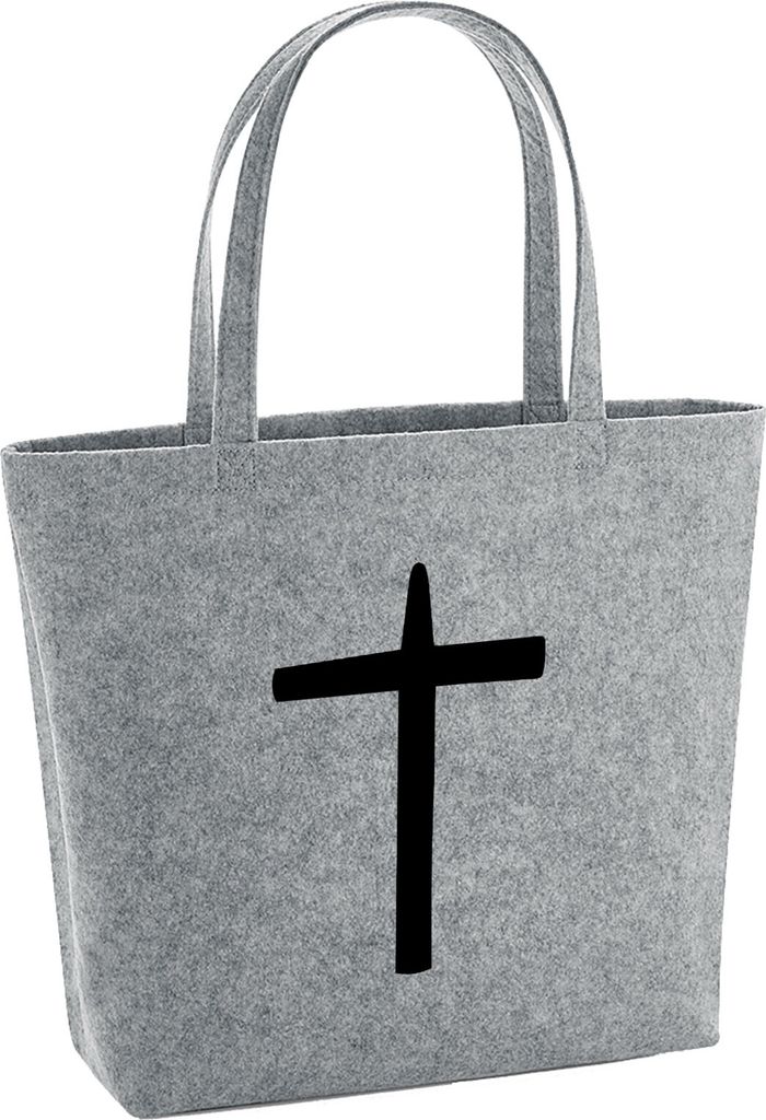 Huuraa Filzshopper Kreuz Christentum 22 Liter Grey Melange Filztasche Geschenkidee
