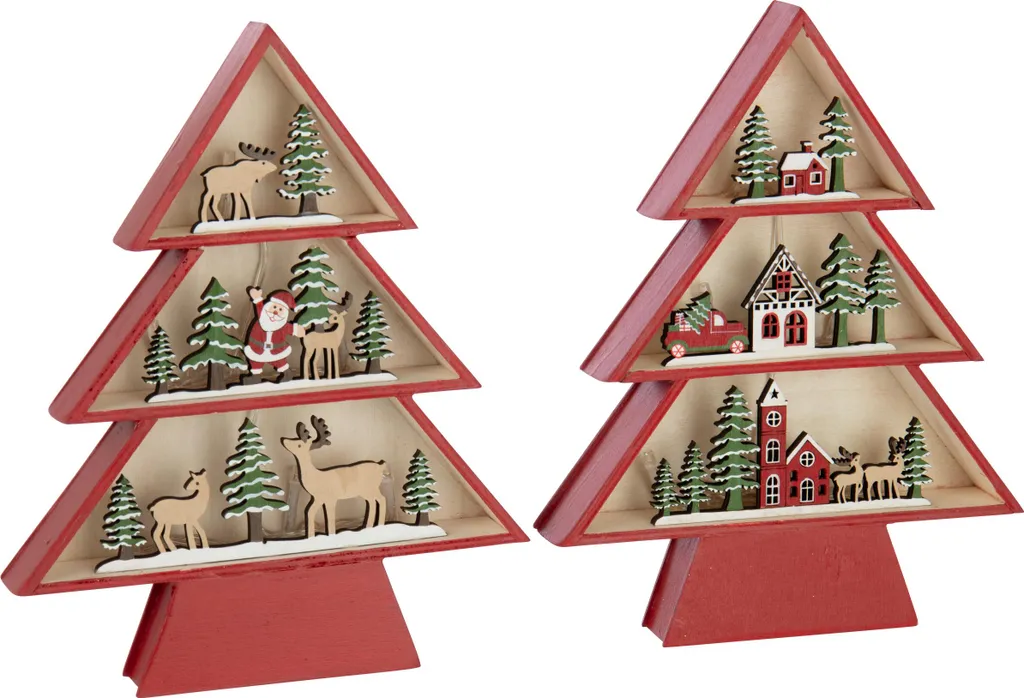Sapin de Noël Lumineux en Bois Rouge J-Line - Objet Déco LED Intérieur