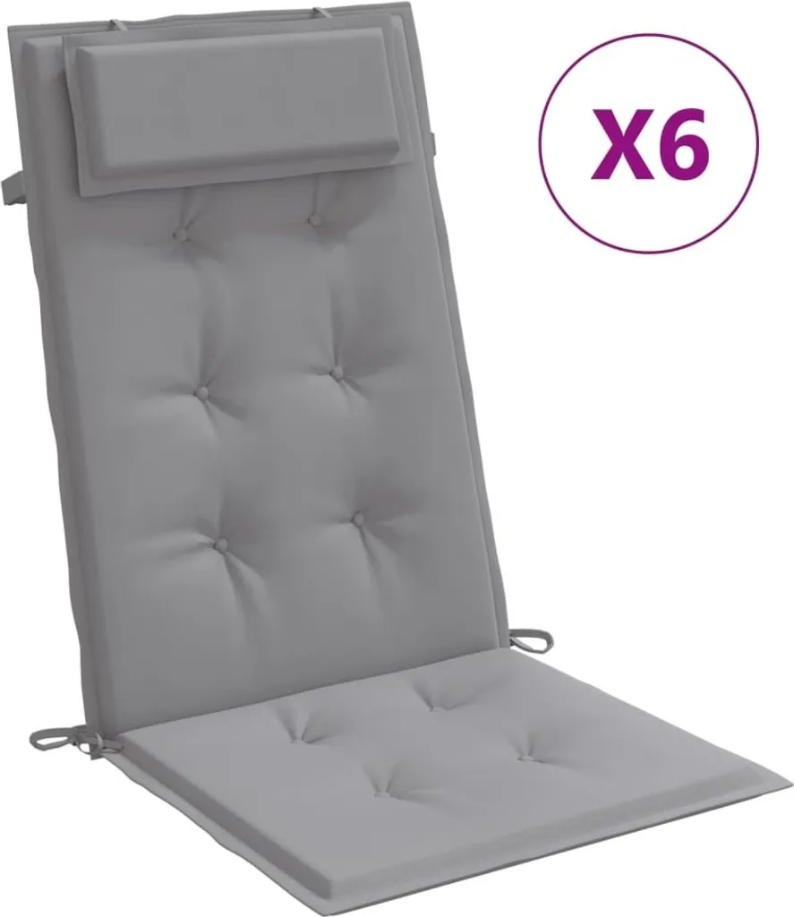 vidaXL Set 6 Cuscini Schienale Alto Grigio - Tessuto Oxford Impermeabile