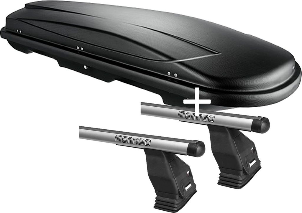 Dachbox VDPJUXT400 400 Liter schwarz abschließbar + Dachträger Menabo Tema kompatibel mit Bmw Serie 5 (G30) 4 Türer ab 17 Alu