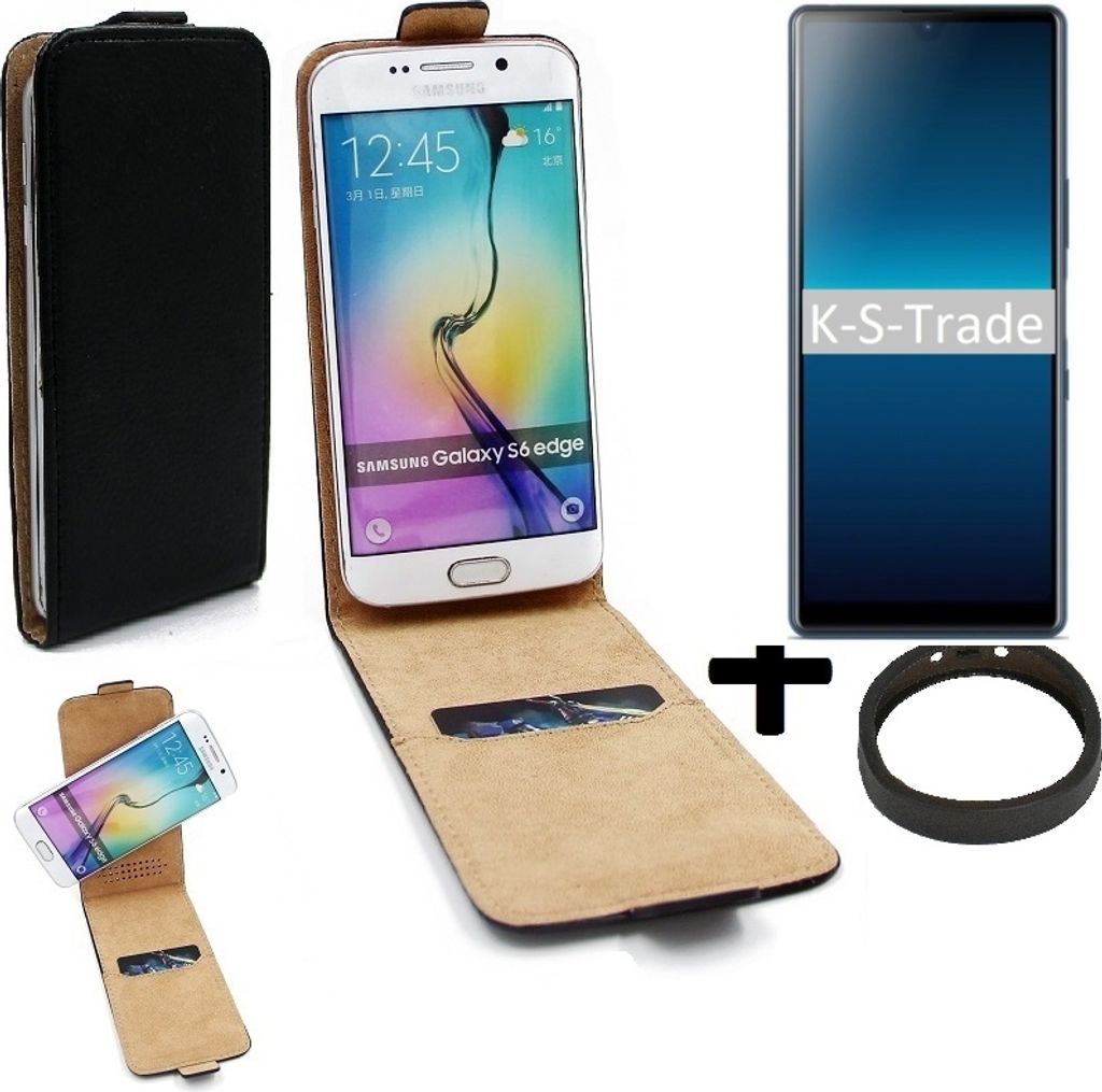 K-S-Trade TOP SET Handyhülle kompatibel mit Sony Xperia L4 360° Flipstyle Schutzhülle Smartphone Tasche schwarz + TPU Bumper, Case Hülle Flip