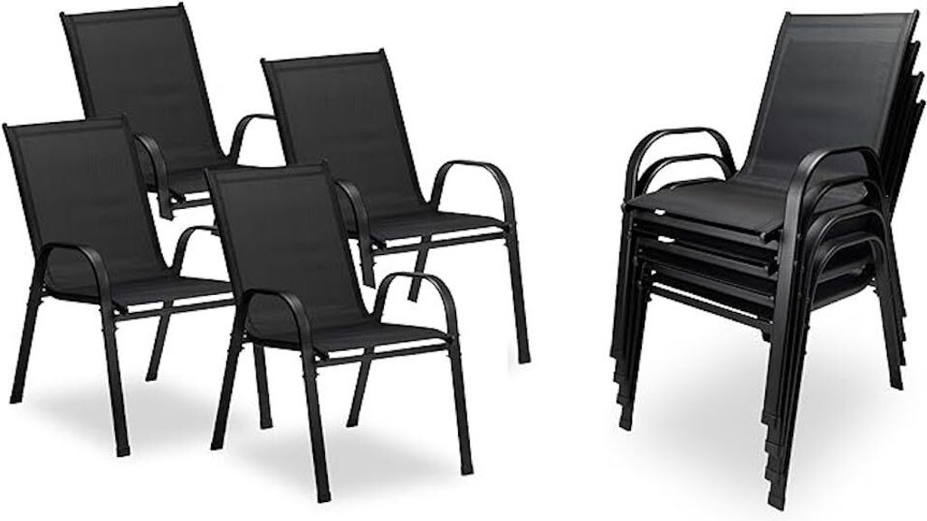 4er Set Stapelstühle schwarz – Hochlehner Gartenstühle mit Produktbild 