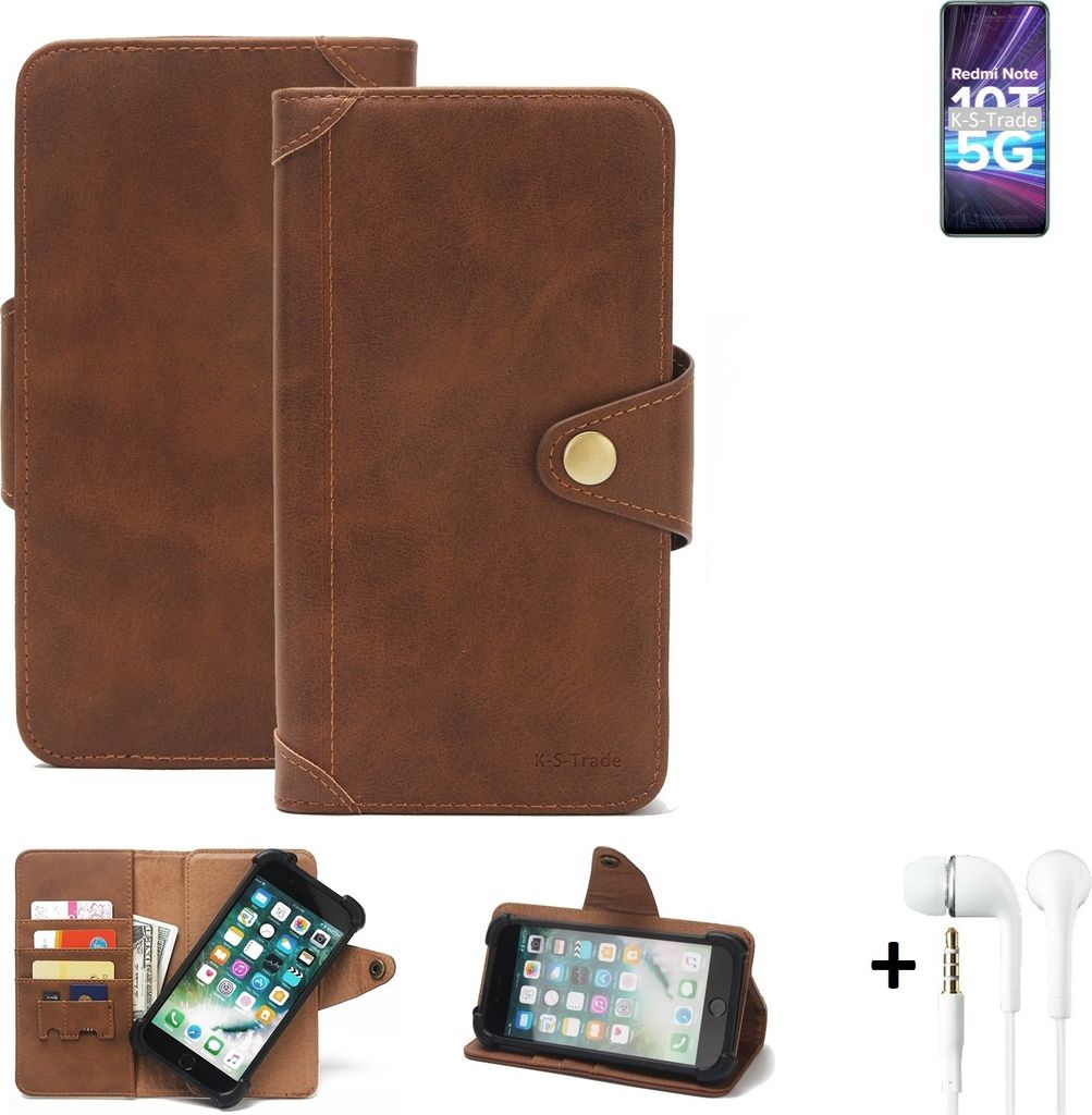 K-S-Trade Handyhülle + Kopfhörer für Xiaomi Redmi Note 10T 5G Schutz Hülle Walletcase Bookstyle Tasche Case Handytasche Wallet Flipcase Cover PU