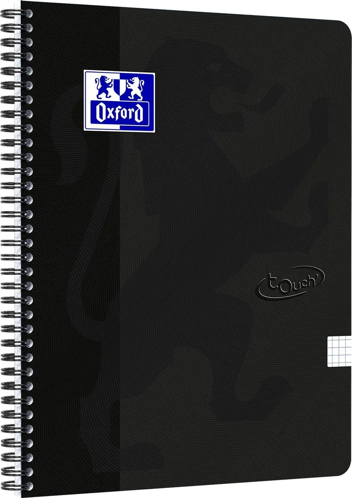 Oxford Bloc-notes à spirales Touch A4 5x5mm 140 pages noir - Lot de 5