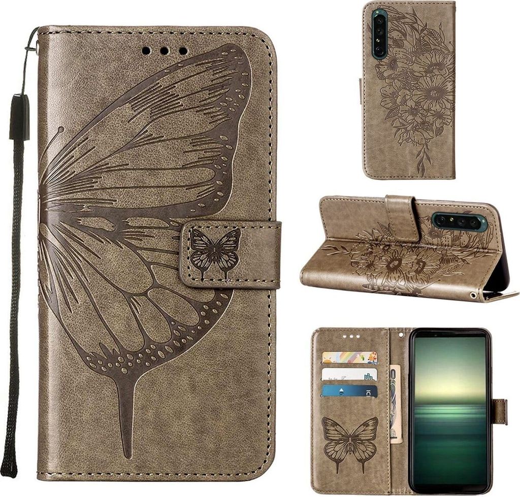 Mobigear Butterfly Sony Xperia 1 IV Hülle Klapphülle Geldbörse - Grau