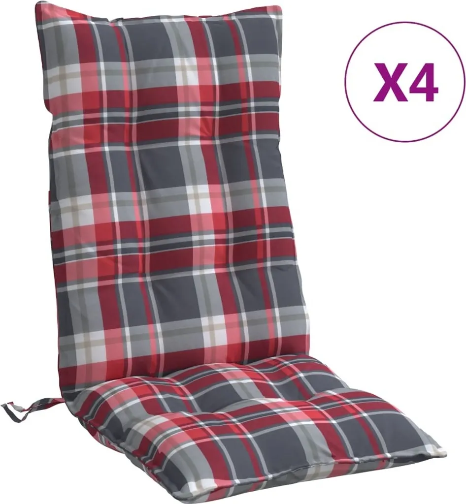 Set 4 Cuscini Schienale Alto per Sedie Giardino - Oxford Rosso a Quadri