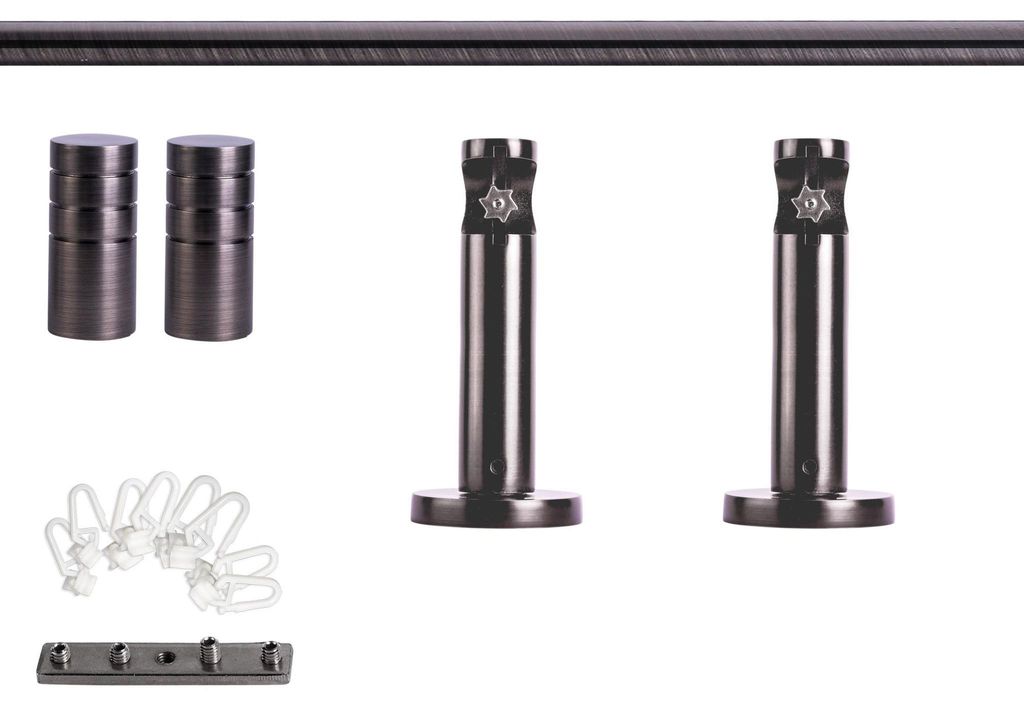 Victoria M. Gardinenstange Set Innenlauf, 1-läufig, 19 mm, 200 cm, anthrazit + Wand, Rillen-Kappe, Gleiter Komplettset Innenlauf mit Halterung...