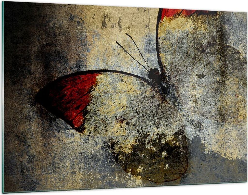 Bilder auf glas - Schmetterling Abstraktion - 120x80cm - Glasbilder - Wandbilder - Kunstdruck - zum Aufhängen bereit - Wanddekoration aus Glas - G...