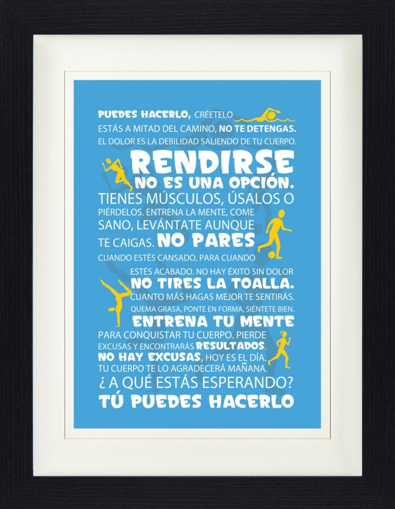 Motivation Gerahmtes Bild Mit Edlem Passepartout | Wand-Bilder | Im Bilderrahmen - Fitness, TÃo Puedes Hacerlo, Blau (40 x 30 cm)