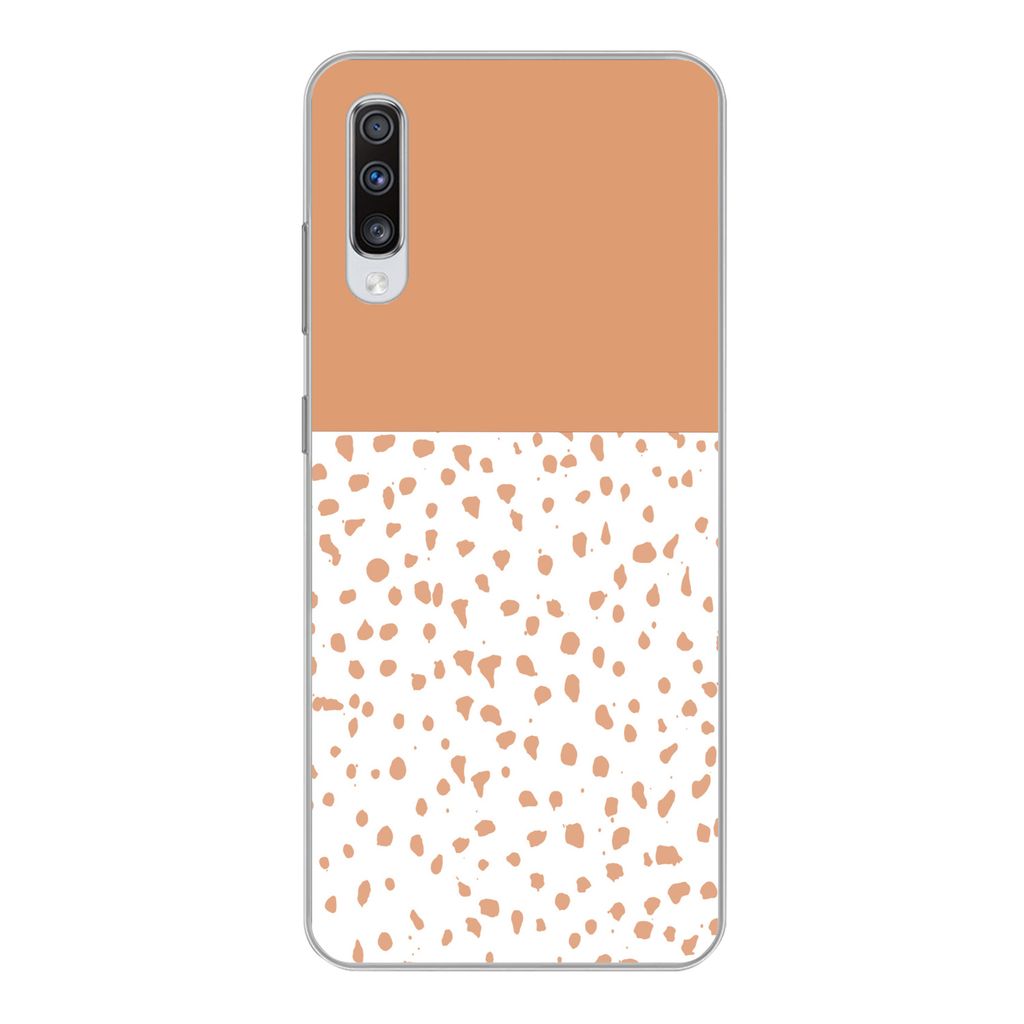 MuchoWow Handyhülle Schutzhülle Hülle für Samsung Galaxy A70 Tupfen - Orange - Weiß Silikon Softcase Handy Hülle - Schutzhaube