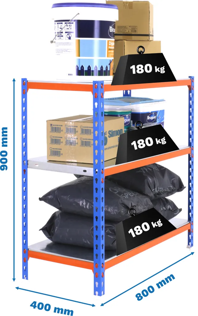 Étagère de stockage Simonrack 3 niveaux sans vis en métal Bleu et Orange