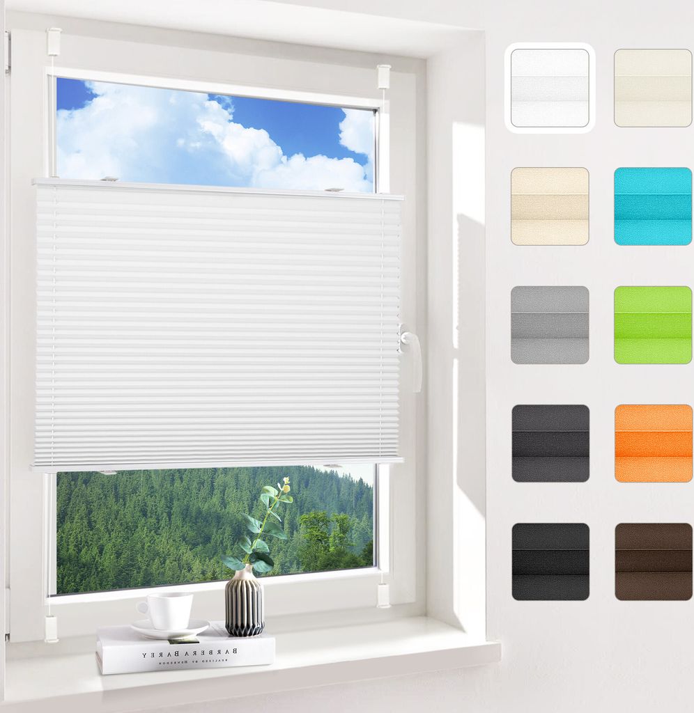 Allesin Plissee Klemmfix ohne Bohren, Weiß 35x90cm (BxH), Plisseerollo Fensterrollo Jalousie mit Klemmträger, Blickdicht, Sichtschutz und Sonnens...