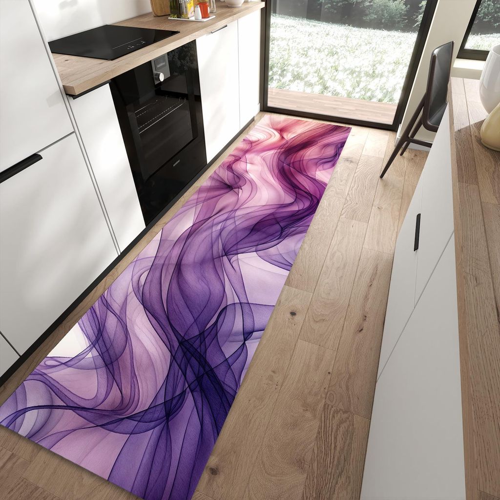 Küchenteppich 80x300cm rutschfest & abwischbar PVC Läufer - Schwungvolle Linien