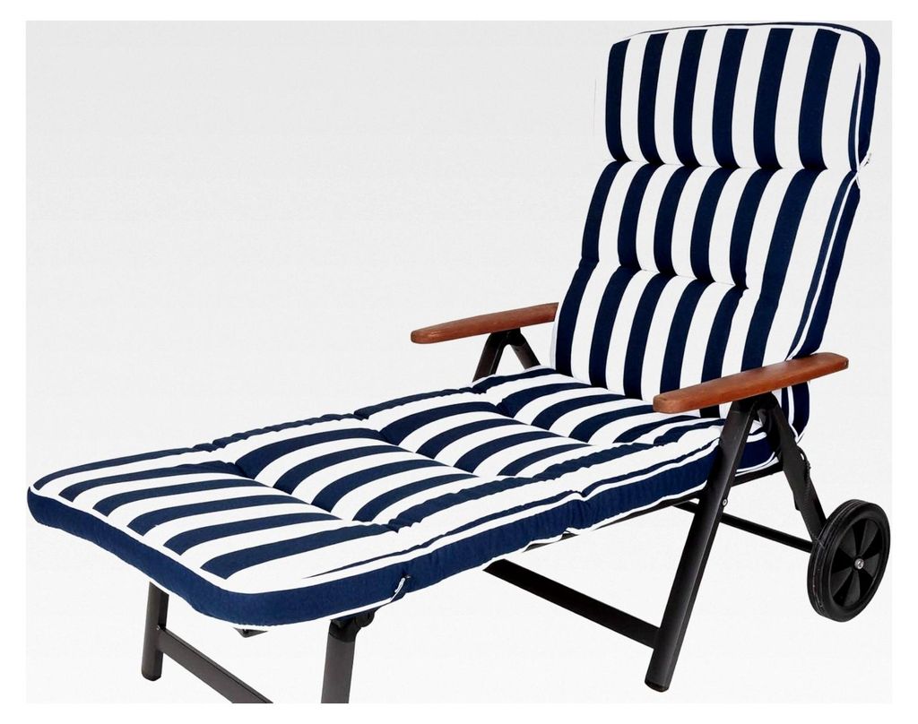 KETTtex 2155 Auflage für Rollliegen Alicante Blockstreifen blau-weiß Sitzpolster 200x65x9 cm