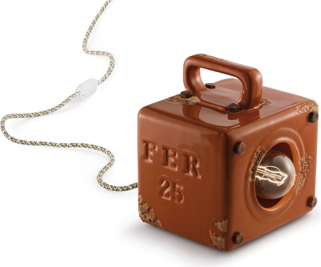 Tischleuchte Keramik 20 cm hoch Orange Shabby Antik E27 eckig Vintage Keramiklampe