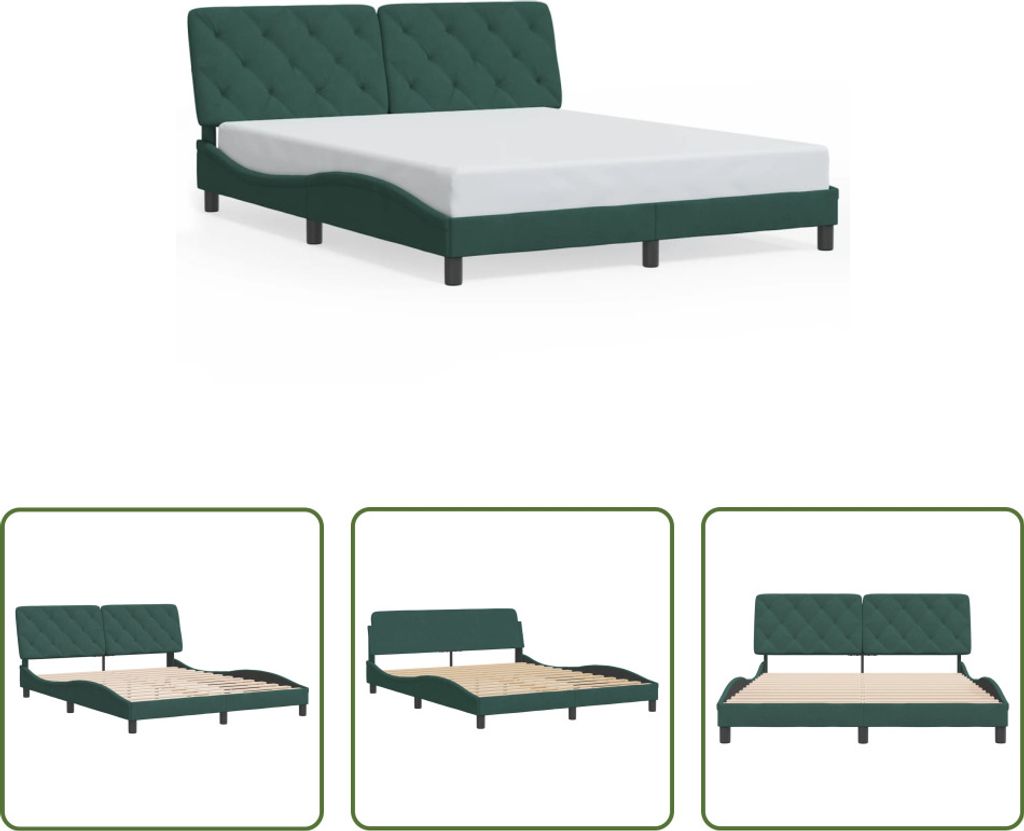 The Living Store Bettgestell mit Kopfteil Dunkelgrün 160x200 cm Samt