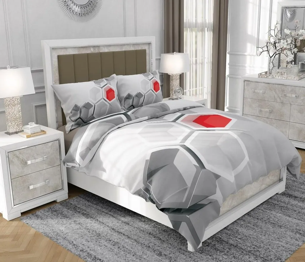 Set Letto Matrimoniale 160x200 Cotone - SOVIO Geometrico con Zip