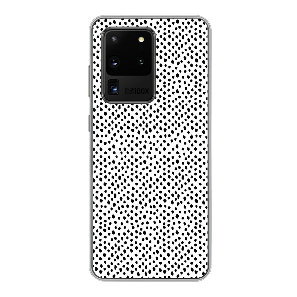 MuchoWow Handyhülle Schutzhülle Hülle für Samsung Galaxy S20 Ultra Polka dots - Schwarz - Weiß Silikon Softcase Handy Hülle - Karteninhaber